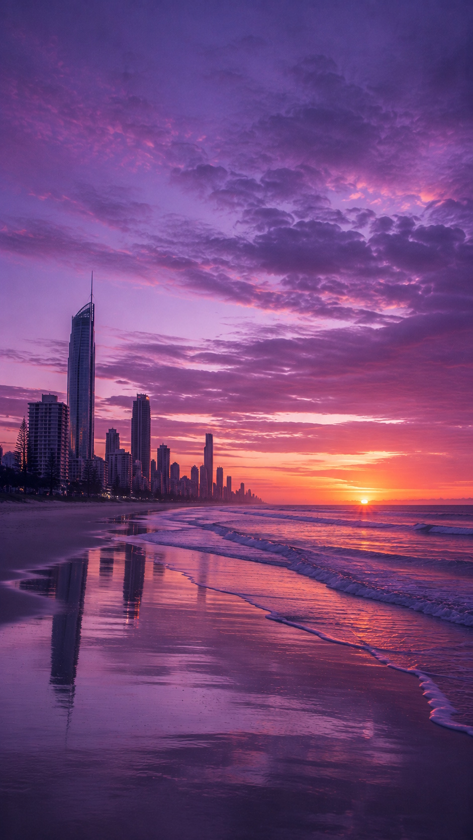 Purple sunrise over the Gold Coast shoreline